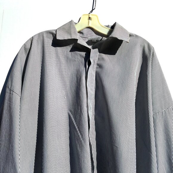 Women’s PLANET 100% Cotton Pinstriped Button Up Shirt, Black/White OS - Picture 2 of 14